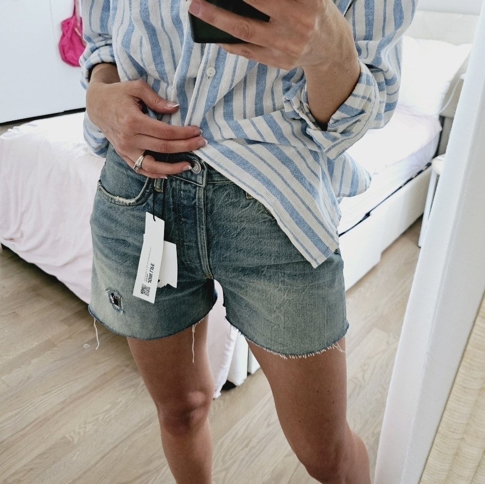 NEW Zara Relaxed High Waisted Denim Shorts Blue Vintage Jeans